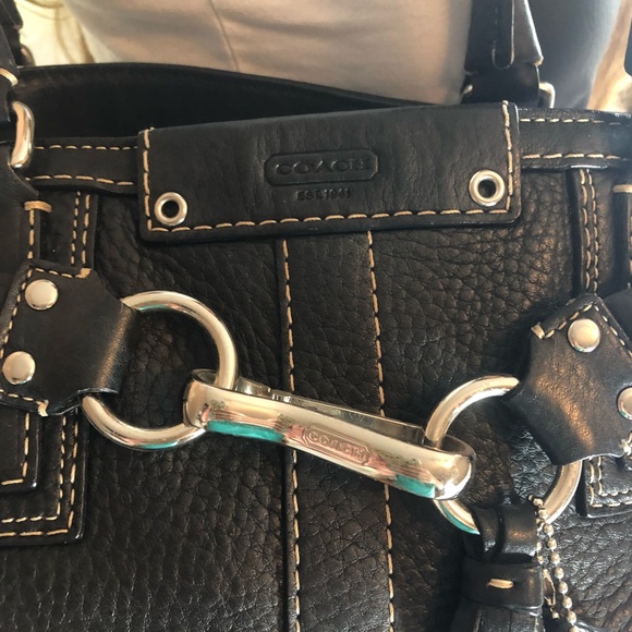 Authentic Coach Big Black Leather Bag Purse - Picture 3 of 6